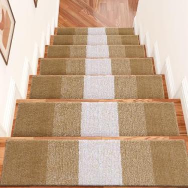 Imagem de OLANLY Escadas antiderrapantes 15 peças, 20 x 76 cm, tapetes de escada para degraus de madeira, tapetes de escada com adesivo reutilizável para crianças, idosos e animais de estimação, camelo
