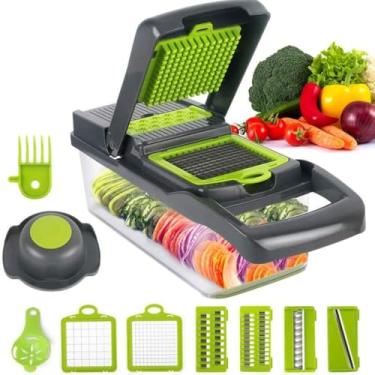 Imagem de Cortador Multi Fatiador Nicer 13 em 1 Cinza Lâminas de Aço Inoxidável para Frutas Legumes e Verduras
