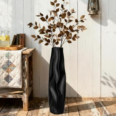 Imagem de GDSZJLJ Vaso de cerâmica preta – Vaso alto rústico feito à mão de 61 cm para flores e galhos secos, vaso decorativo grande para sala de estar, entrada e decoração de casa