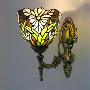 Imagem de Luminária de parede retrô americana com LED, estilo europeu de luxo, para sala de estar, quarto, escritório, casa de campo, hotel, restaurante, café, bar, corredor, com vidro colorido (Estil