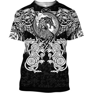 Imagem de Camiseta Vintage Odin 3d Pintada Em Asgard, Unissex Vikings Cool Manga Curta, Rua Harajuku Diy Criativa, White, XL