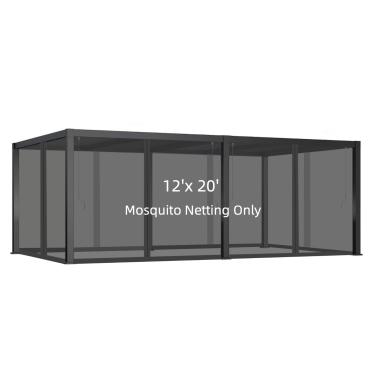 Imagem de Hiviva Mosquiteiro de 30 x 6 m para gazebo, pérgula, barraca de dossel pop-up, 6 painéis com zíper para pátio ao ar livre, quintal (preto, apenas rede mosquiteira)
