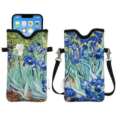 Imagem de Tainada Bolsa de neoprene masculina e feminina com alça transversal/cordão de pescoço para iPhone 17/16/15 Pro Max, Air, 16/15 Plus, 16e, Samsung S25, A56, Google Pixel 10 (Van Gogh Irises)