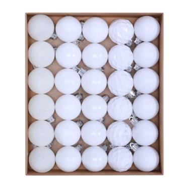 Imagem de HipTree Conjunto de enfeites de árvore de Natal de 30 quilates - Ornamento de bola decorativa branca à prova de estilhaçamento de 3 cm, mini enfeites de mesa de árvore de Natal para decoração de casa