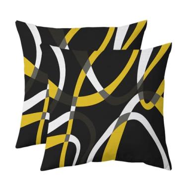 Imagem de weesire Conjunto de 2 capas de almofadas pretas e amarelas listradas modernas para sala de estar, decoração de casa, decoração de casa, arte abstrata, fronhas decorativas para ambientes externos