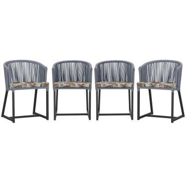 Imagem de 4 Cadeiras De Jantar Noronha Preta Corda Náutica E6 Trama Prata
