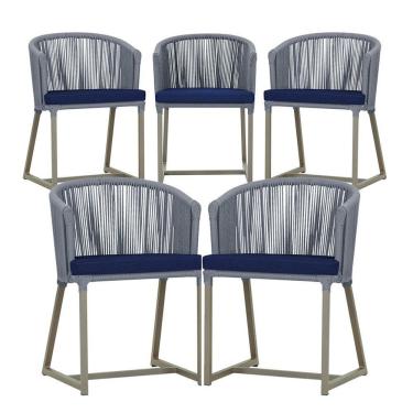 Imagem de 5 Cadeiras De Jantar Noronha Fendi Corda Náutica E10 Trama Prata