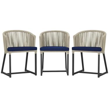 Imagem de 3 Cadeiras De Jantar Noronha Preta Corda Náutica E10 Trama Rami