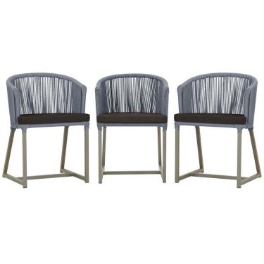 Imagem de 3 Cadeiras De Jantar Noronha Fendi Corda Náutica E9 Trama Prata