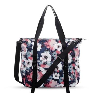 Imagem de XEYOU Bolsa de lona feminina grande transversal Hobo bolsa de ombro com bolsos com zíper, Flores brancas