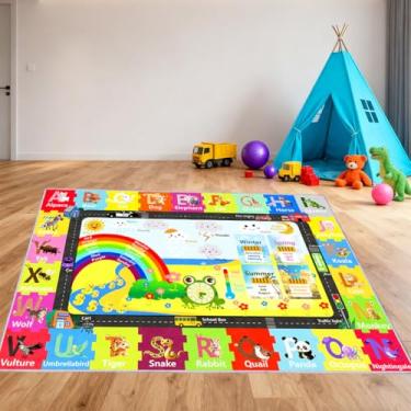Imagem de CLAILEIRS Tapetes ABC para bebês de chão 99 × 59 polegadas, tapete macio do alfabeto, tapete de aprendizagem educacional antiderrapante, tapete de letras lavável para creche e casa