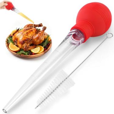 Imagem de BAUSAR Baster de peru grande para cozinhar – Seringa premium para líquidos quentes – Lâmpada de silicone resistente ao calor, design de fácil aderência com escova de limpeza – Pode ser lavada na