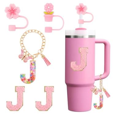 Imagem de Conjunto de acessórios de copo para copo Stanley Cup 850.5 g 1,134.0 g copo com alça, incluindo tampa de palha, pingente de alça, adesivo 5 peças (J)