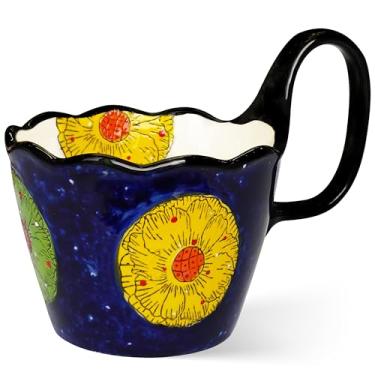Imagem de JUSONEY Tigelas de sopa de 527 g com alças largas, tigela decorativa pintada à mão, caneca de sopa, tigelas de micro-ondas, tigelas de cerâmica perfeitas para cereais, sopas, frutas, etc. (Amarelo)