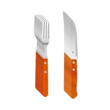 Imagem de Jogo de Talheres 24 Peças de Metal com Cabo de Madeira Garfo e Faca Cozinha Louça Talher Almoço