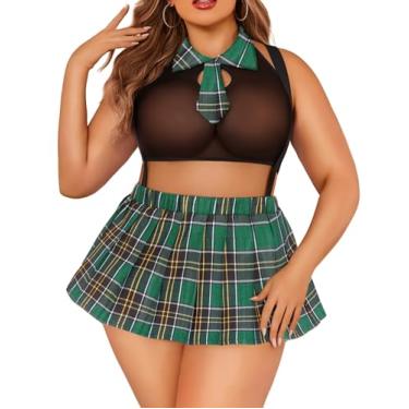 Imagem de Avidlove Lingerie sexy para mulheres, plus size, para meninas escolares, roupa de interpretação de papéis, com gravata e minissaia plissada