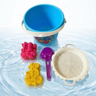 Imagem de Kit de Praia Infantil com Balde de Cores sortidas, pá e Moldes de Areia Coloridos, Brinquedo para Crianças, Conjunto 5 Peças