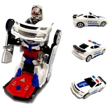 Imagem de Brinquedo Carrinho de Polícia 2 em 1 que Vira Robô com Música, Luzes e Som Infantil