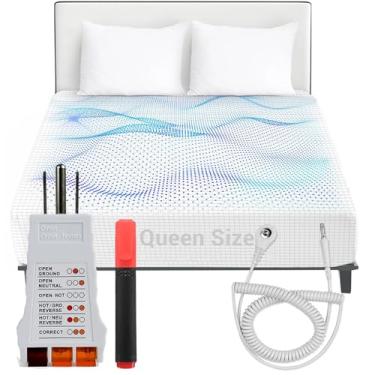 Imagem de Jogo de lençol com elástico à terra da Earth Sheets | 12% fibra de prata, 4% seda e 84% algodão orgânico | Proteção EMF | Inclui cabo expansível COILED, testador de soquete, caneta de condutividade