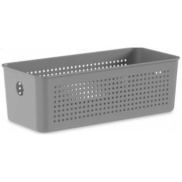 Imagem de Cesto Organizador Plástico Cinza com Furos, Empilhável, para Armazenamento e Organização