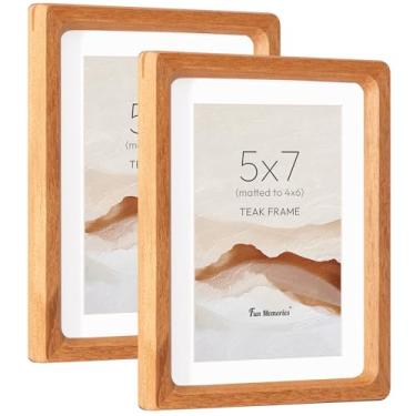 Imagem de Conjunto de 2 porta-retratos 12 x 18 cm, moldura de madeira teca com vidro temperado HD, canto arredondado feito à mão, molduras de madeira 12 x 18 cm, foscas para fotos 10 x 15 cm, molduras 12 x 18