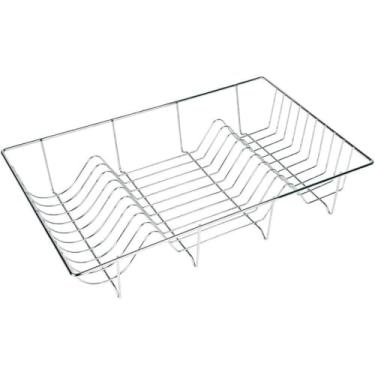 Imagem de Escorredor de Louça Aramado em Ferro, Cromado, 48 x 31 x 9 cm, Suporte para 18 Pratos, Bancada de Cozinha