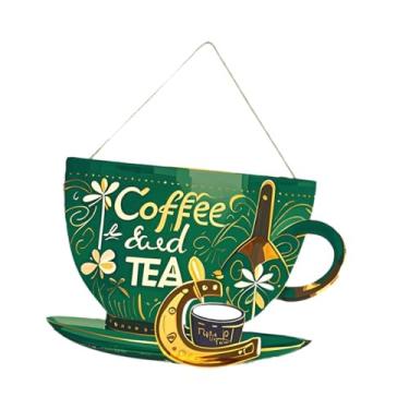 Imagem de oshhni Placa de porta para cafeteria, placa comercial, acessórios para cafeteria estilo fazenda, placas de madeira para pendurar na parede, placas para, Verde