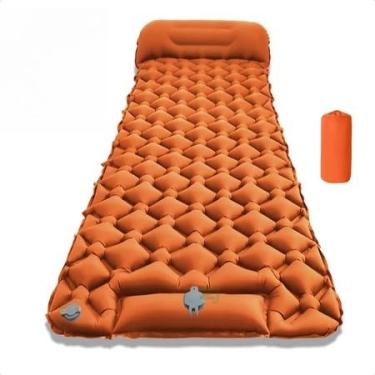 Imagem de Colchão Inflável Automático 2 em 1 para Camping com Bomba de Pé – Leve Portátil 190x60cm Nylon (Laranja)