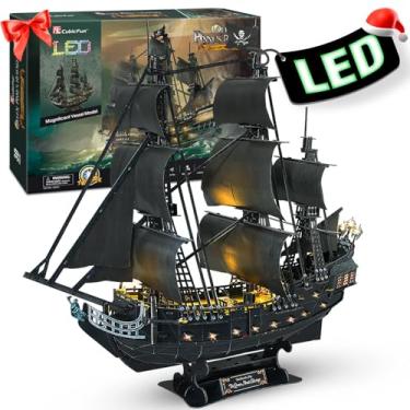 Imagem de CubicFun Puzzle 3D LED vingança da rainha Ana barco pirata casacos para construir adultos modelo de barco pirata grande decoração para adultos, 340 peças
