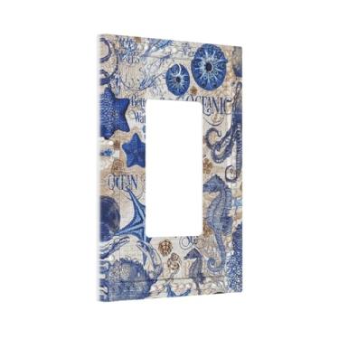 Imagem de Coastal Seahorse 1 Gang Light Switch Cover Decorativa Single Rocker Placa de Parede Decoração Placa Elétrica GFCI Placa de Comutação Azul Oceano Praia Estrela do Mar Coral Cozinha Subaquática Banheiro