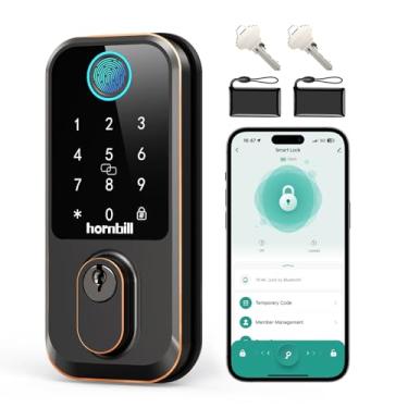 Imagem de Fechadura de porta com teclado Wi-Fi com impressão digital, fechadura inteligente Hornbill para porta da frente, entrada biométrica sem chave Alexa, desbloqueie via aplicativo/senha/voz para casa nova