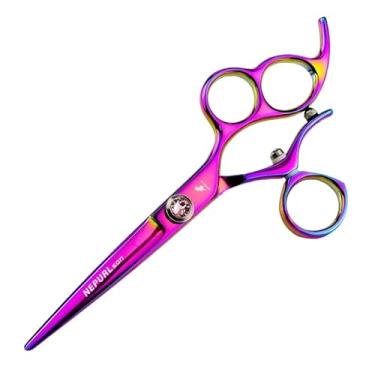 Imagem de Tesouras NEPURLSON de 6 Polegadas, Acabamento Multicolorido Irisado | Design Ergonômico I Destros com Cabo Giratório | Tesoura Texturizadora para Cabelos Relaxados | Lâminas Duráveis em Aço Inoxidável