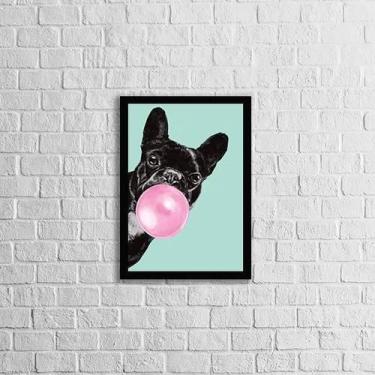 Imagem de Quadro Bulldog Francês Chicletes 45X34Cm Com Vidro Preta - Quadros On-