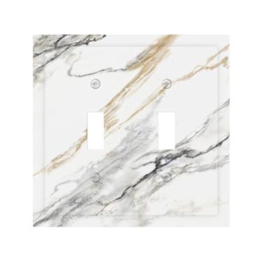 Imagem de Mármore branco cinza 2 gangues interruptor duplo interruptor de luz placa de parede tamanho padrão placa decorativa elétrica interruptor de luz para banheiro, quarto, cozinha (plástico)