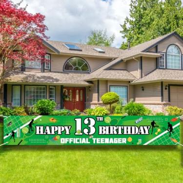 Imagem de Faixa oficial de tênis para adolescentes - 2,8 x 4,5 m, faixa de feliz aniversário de 13 anos, suprimentos de festa de 13 anos para decoração de quintal ao ar livre.