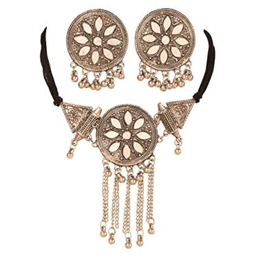 Imagem de Touchstone Conjunto de colar indiano Bollywood tribal boho cigano oxidado lindo motivo cortado à mão em tom de prata oxidado para mulheres., Aço inoxidável, não conhecido,