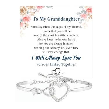 Imagem de Pulseira de presente para neta com cartão de mensagem sincero – Joias significativas da avó ou vovô, pulseira ajustável em caixa de presente para aniversário, formatura, Natal, lembrança para neto nº