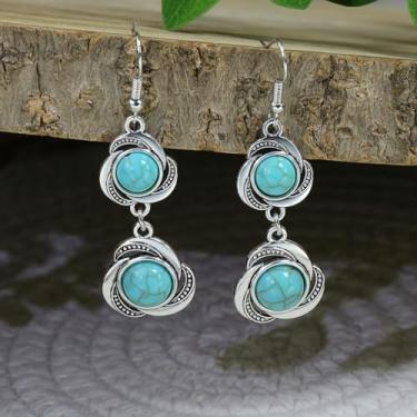 Imagem de Brincos pendentes de turquesa ocidental para mulheres, boêmio, ideia única, concerto country, presentes de amizade, presentes de Natal para mulheres, presentes de Natal