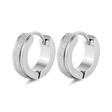 Imagem de CHARIFIN Brincos masculinos de aço inoxidável para cartilagem cirúrgica, brincos foscos, pequenos brincos de argola de prata para homens, Aço inoxidável, Sem pedra preciosa