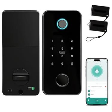 Imagem de MINIA Trava inteligente, fechadura de porta com impressão digital, entrada sem chave 6 em 1 com controle de aplicativo, fechadura eletrônica com teclado sensível ao toque, travas inteligentes