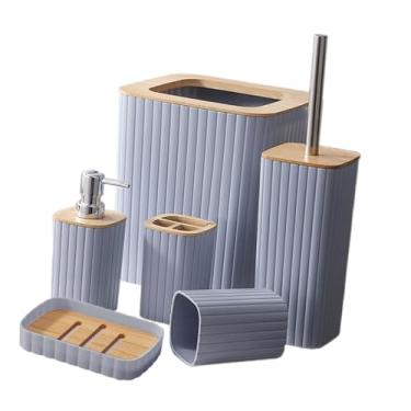 Imagem de Fenteer 6 peças copo de enxágue saboneteira porta escova de dentes lata de lixo para restaurantes hotel casa, Capa oca cinza