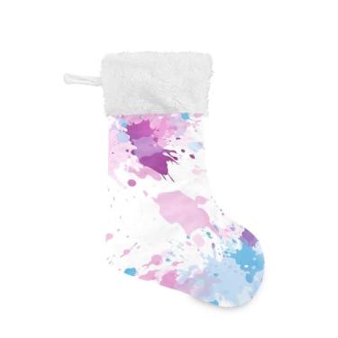 Imagem de GakkiGii Meia de Natal grande com salpicos leves de tinta, decoração de Natal para pendurar na parede da árvore da lareira, 45 x 31 cm