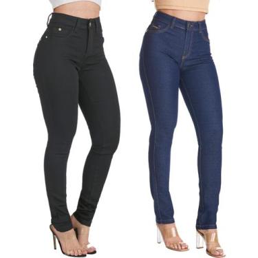 Imagem de Kit 2 Calças Feminina HNO Jeans Skinny Classic Preta e Azul Marinho, 5