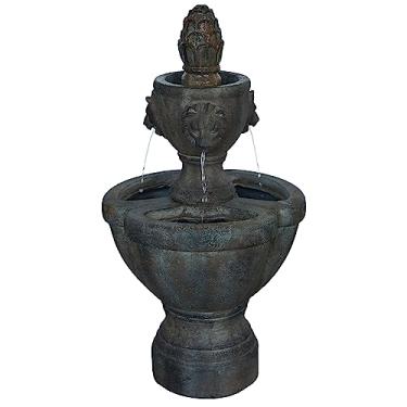 Imagem de Fonte de água para ambientes externos, fonte de cabeça de leão de 2 camadas com pedra de aparência natural e som calmante para decoração no pátio, gramado e jardim da Pure Garden