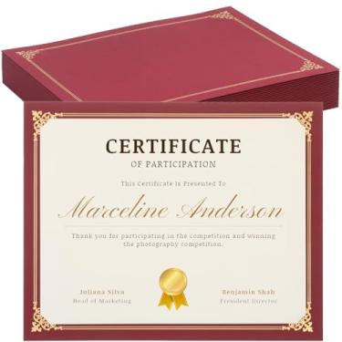 Imagem de 25 porta-certificados de lado único com capa de diploma de borda dourada ou tamanho carta 21 x 28 cm papel certificado, cartão, prêmio, graduação, documentos, escola - vinho