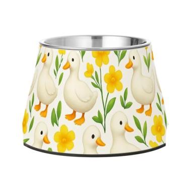 Imagem de SEHANY Tigelas fofas para cães de pato antiderrapante de aço inoxidável com fundo de borracha que evita a queda, 2,3 tigelas quadriculadas para comida e água para cães e gatos