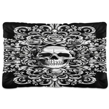 Imagem de SEHANY Cama de caveira vintage para cães e gatos com fundo antiderrapante, cama de canil, colchão macio para animais de estimação, lavável para cães pequenos, médios e grandes, gatos, 61 x 45 cm