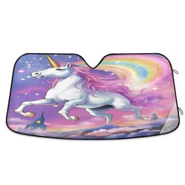 Imagem de ATTX Para-brisa de carro cavalo arco-íris 139.7 cm x 70.1 cm escudo solar universal com proteção UV, persiana de janela frontal automática dobrável para caminhões Sedans SUVs #623