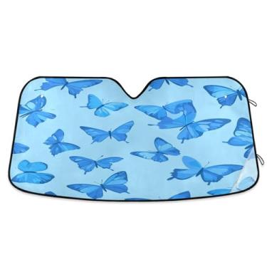 Imagem de ATTX Blue Butterflies Para-brisa Carro Para-brisa 144.8 cm x 80.0 cm Escudo Solar Universal com Proteção UV, Persiana de Janela Frontal Auto Dobrável para Sedans SUVs Caminhões #733