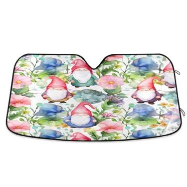 Imagem de ATTX Gnomos Flor Para-brisa Carro Para-brisa 144.8 cm x 80.0 cm Escudo Solar Universal com Proteção UV, Persiana de Janela Frontal Auto Dobrável para Sedans SUVs Caminhões #292